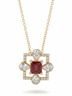 925 Sterling Silver Gold Plated Garnet & Moissanite Pendant Necklace