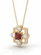 925 Sterling Silver Gold Plated Garnet & Moissanite Pendant Necklace
