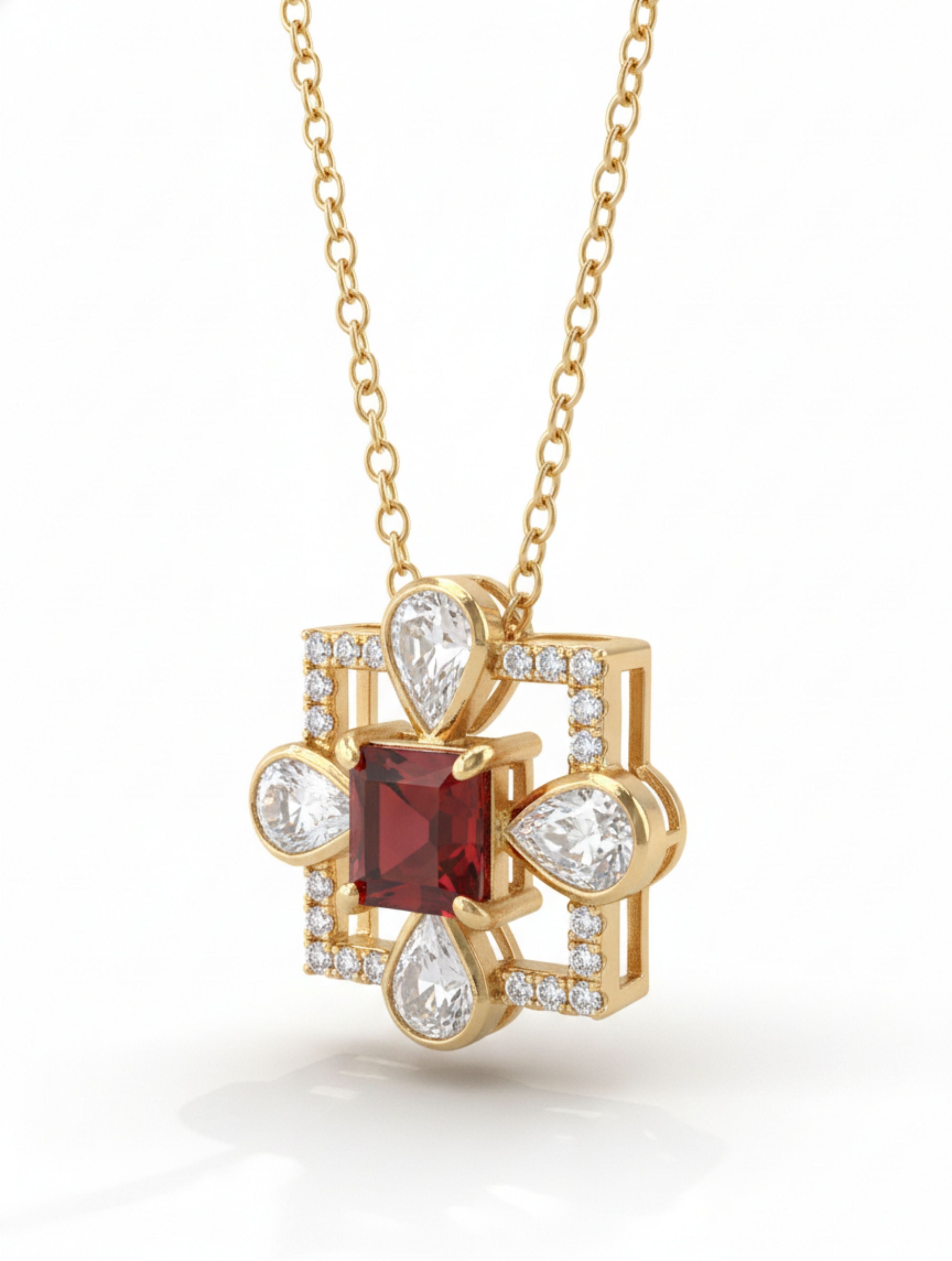 925 Sterling Silver Gold Plated Garnet & Moissanite Pendant Necklace