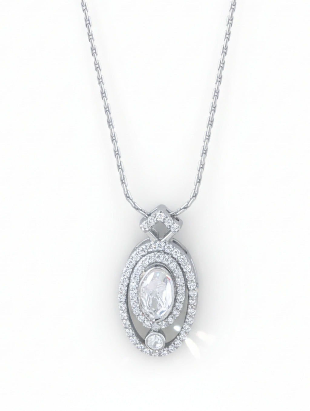 Oval Moissanite & Polki Moissanite Halo Pendant in 925 Sterling Silver