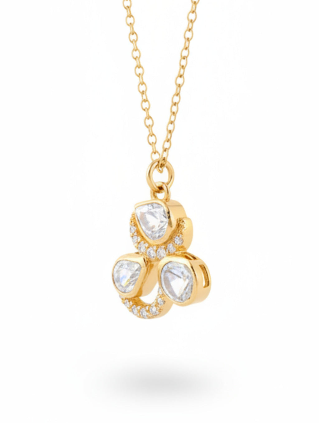 Vintage-Inspired Polki Moissanite Tri-Cluster Pendant Necklace in 925 Silver