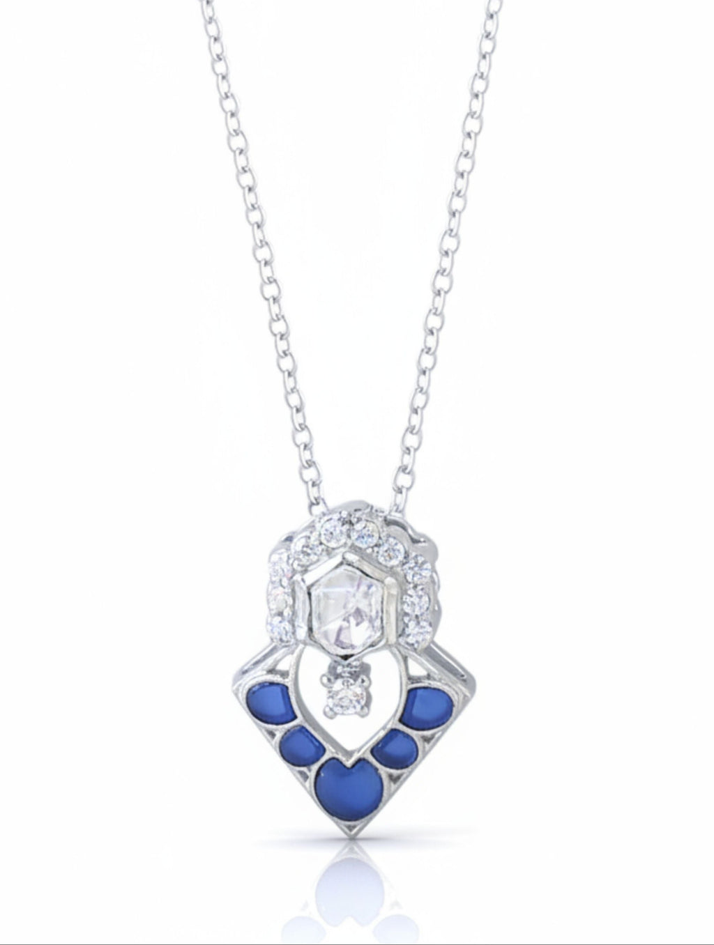 925 Sterling Silver Polki Moissanite Halo Necklace with Blue Talph