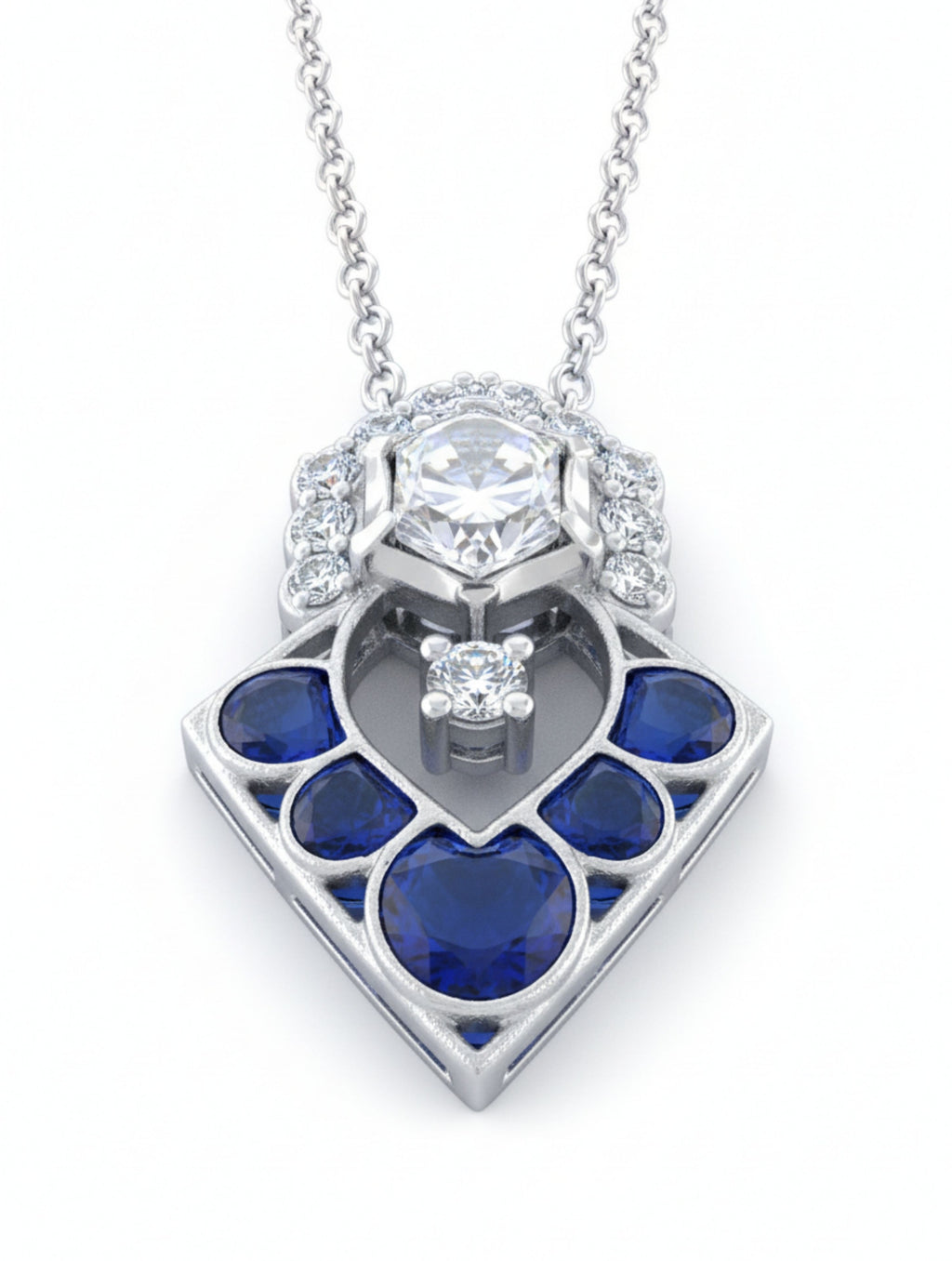 925 Sterling Silver Polki Moissanite Halo Necklace with Blue Talph