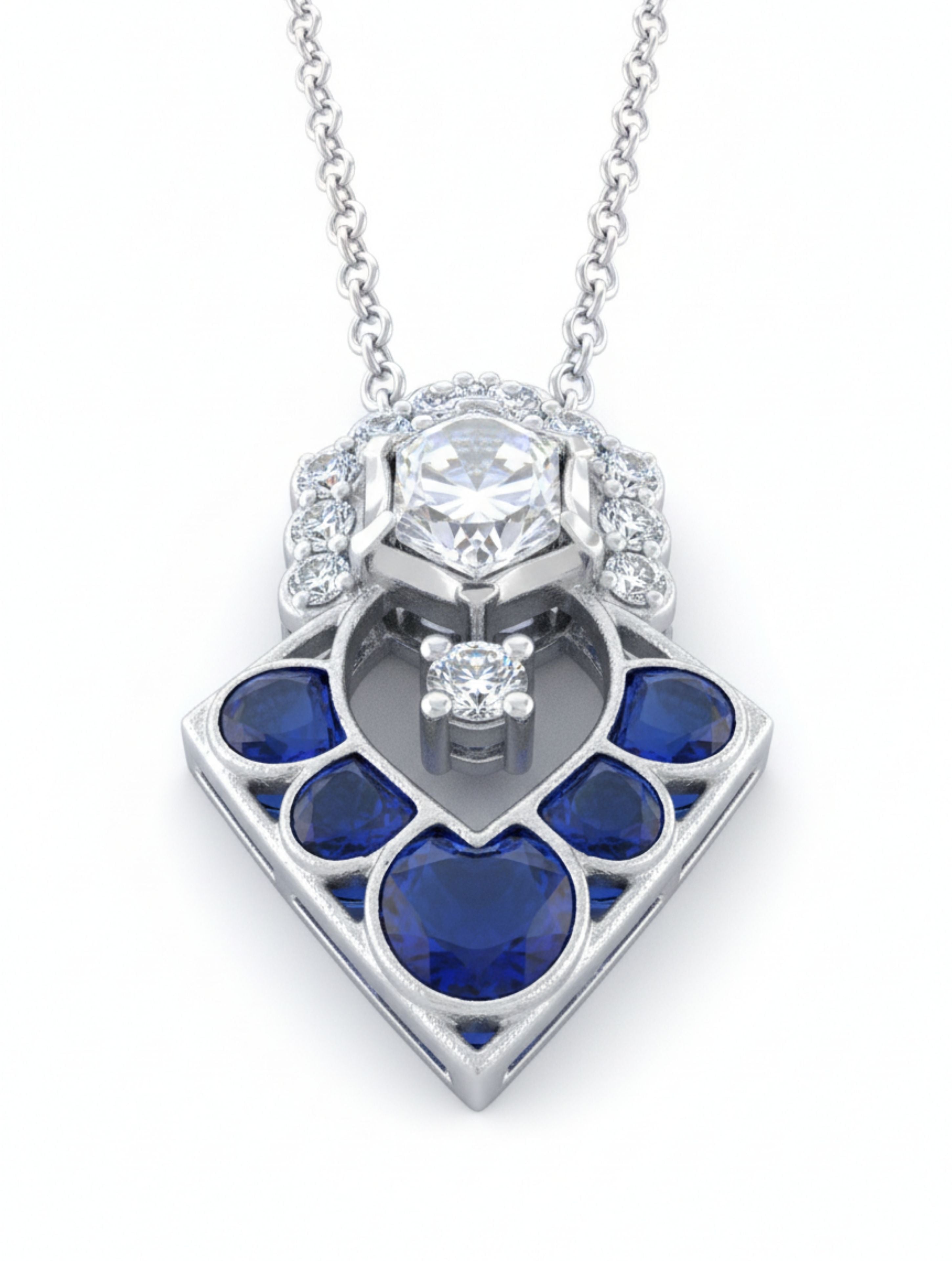 925 Sterling Silver Polki Moissanite Halo Necklace with Blue Talph