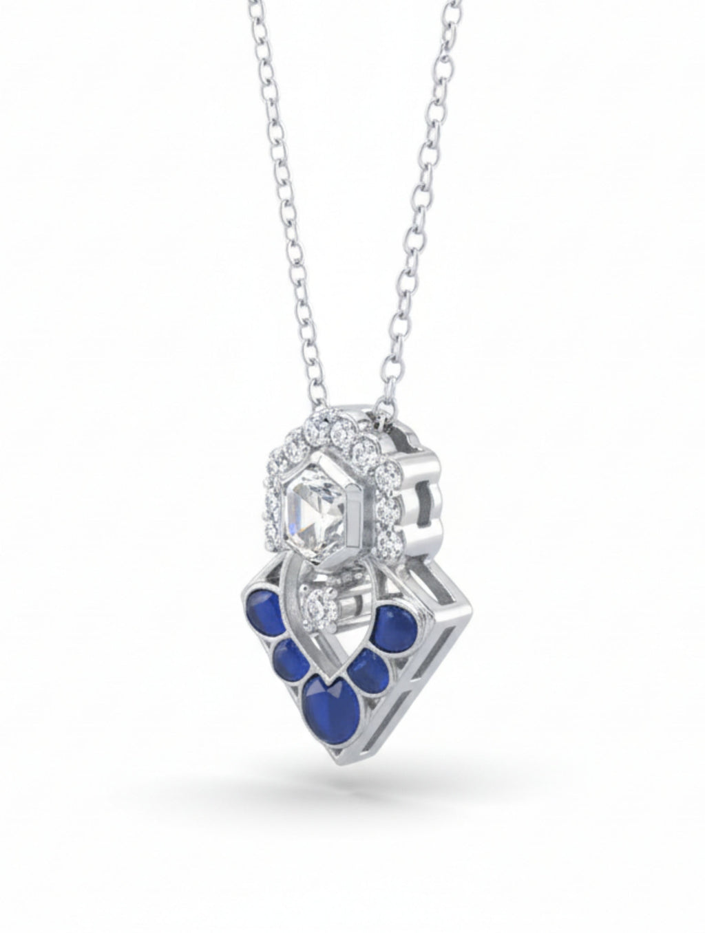 925 Sterling Silver Polki Moissanite Halo Necklace with Blue Talph