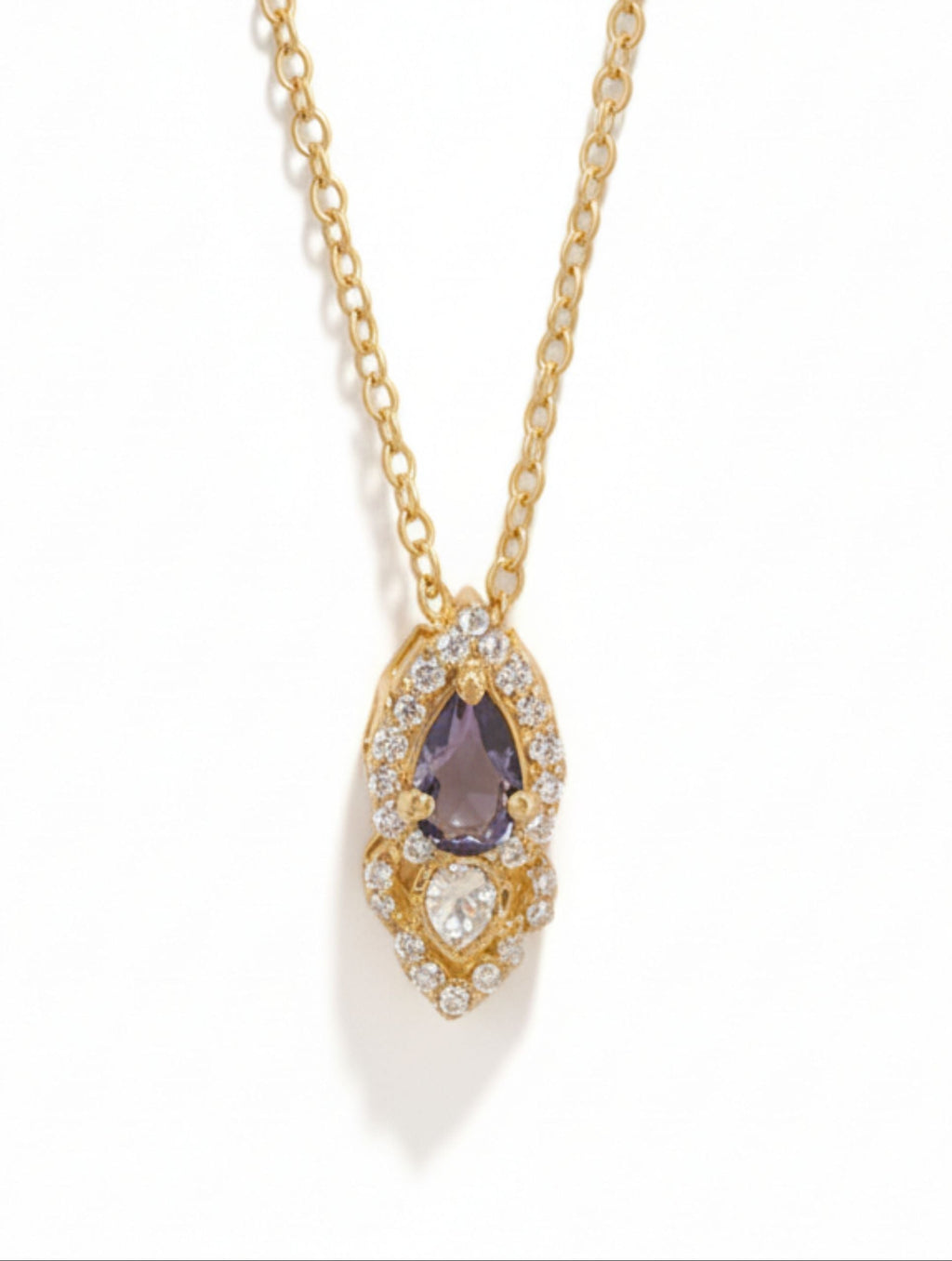 Iolite and Moissanite Teardrop Pendant Necklace in 925 Sterling Silver