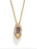 Iolite and Moissanite Teardrop Pendant Necklace in 925 Sterling Silver