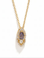 Iolite and Moissanite Teardrop Pendant Necklace in 925 Sterling Silver