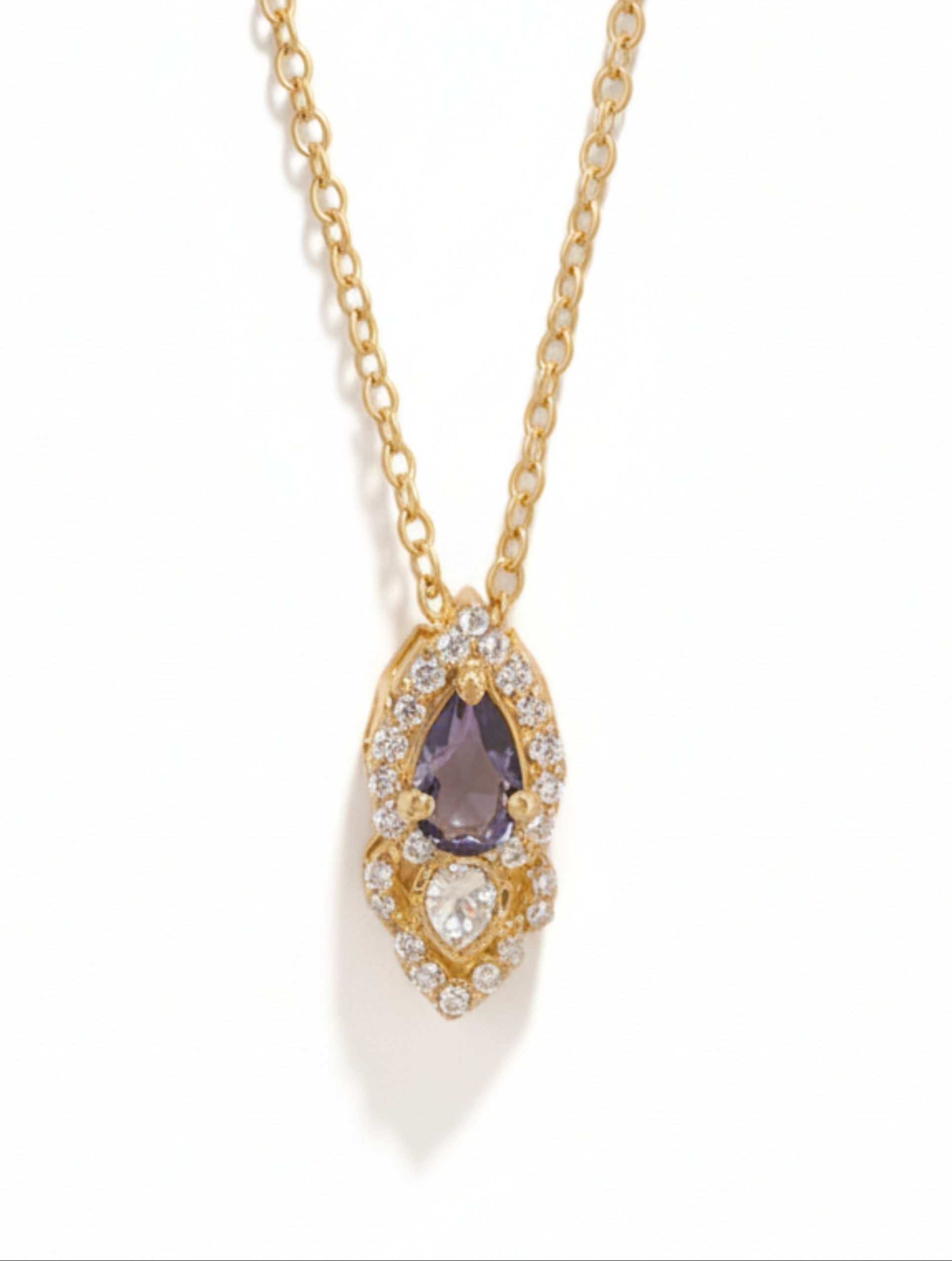Iolite and Moissanite Teardrop Pendant Necklace in 925 Sterling Silver