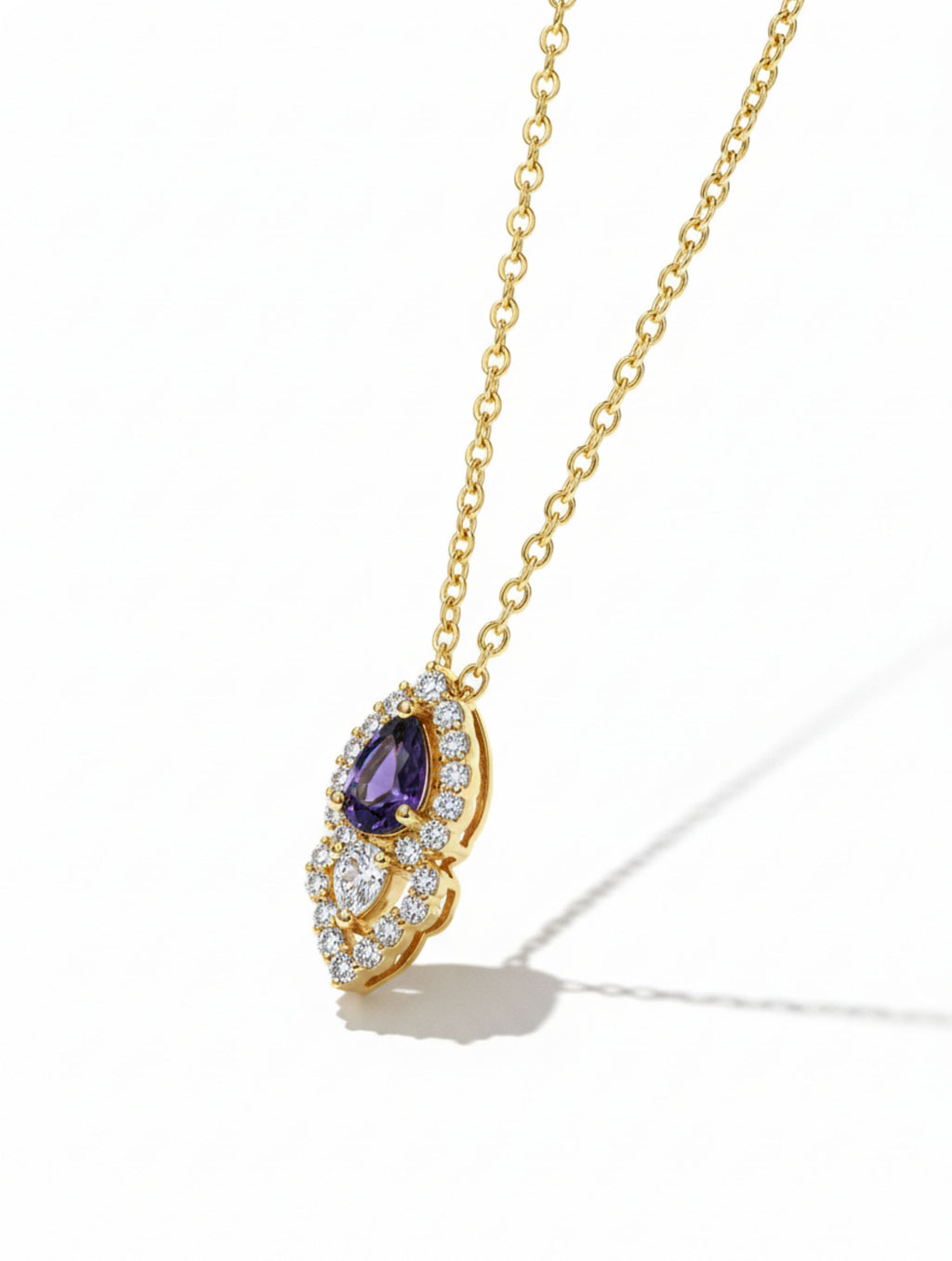 Iolite and Moissanite Teardrop Pendant Necklace in 925 Sterling Silver