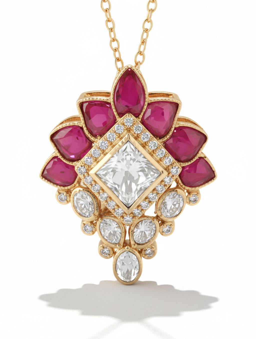 Polki Moissanite Floral Pendant in 925 Sterling Silver