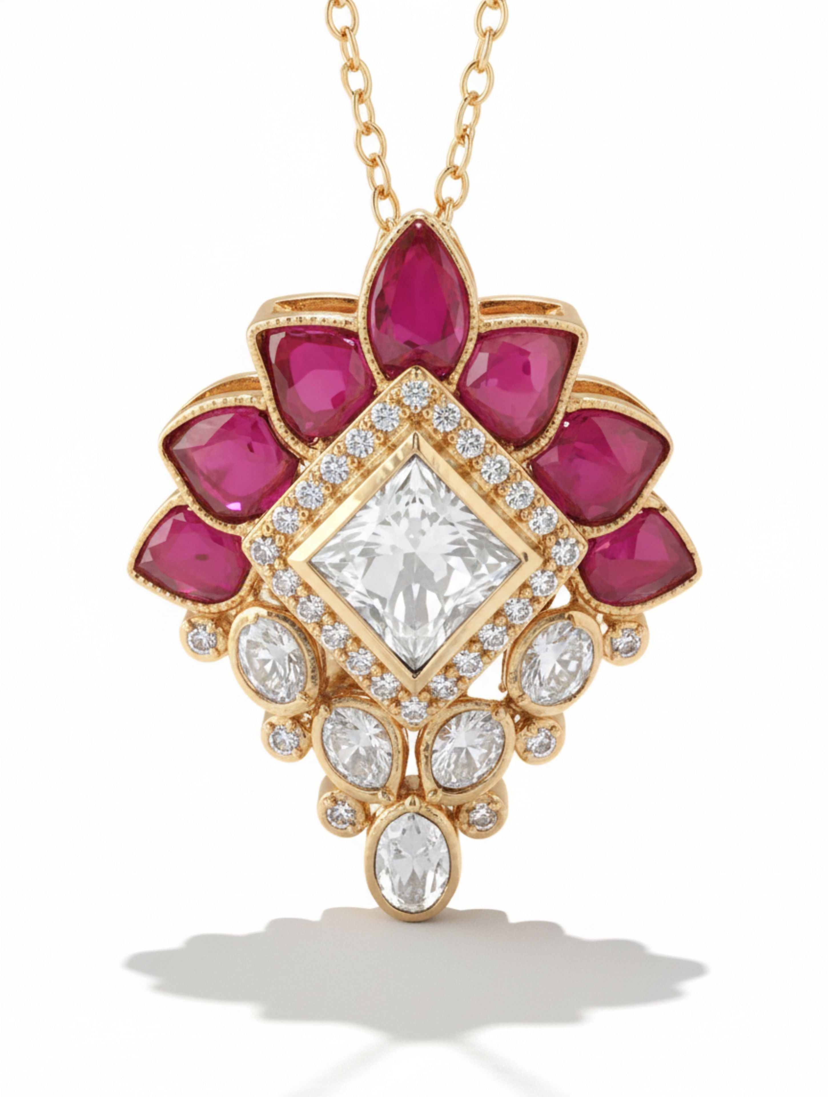 Polki Moissanite Floral Pendant in 925 Sterling Silver