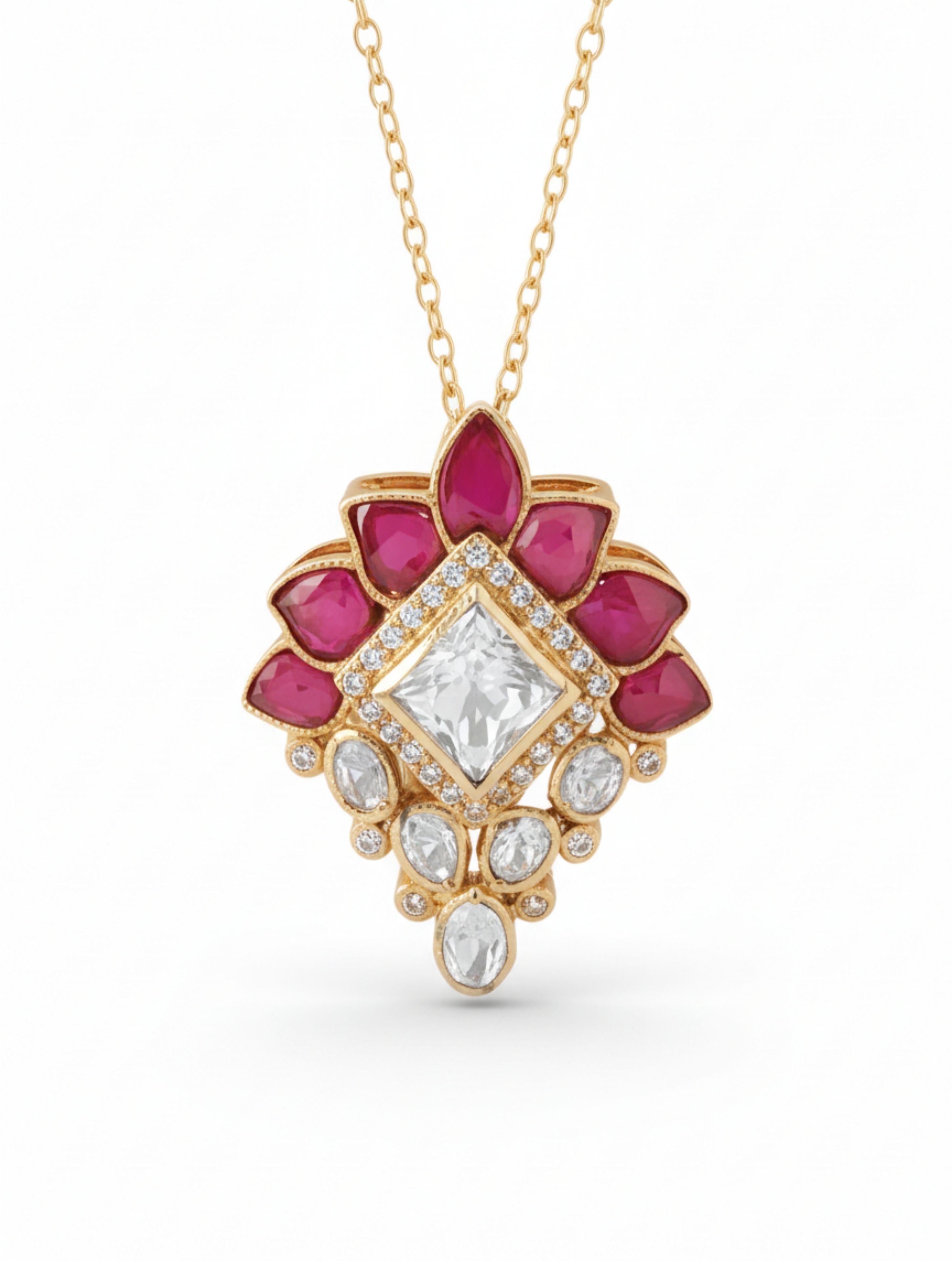 Polki Moissanite Floral Pendant in 925 Sterling Silver