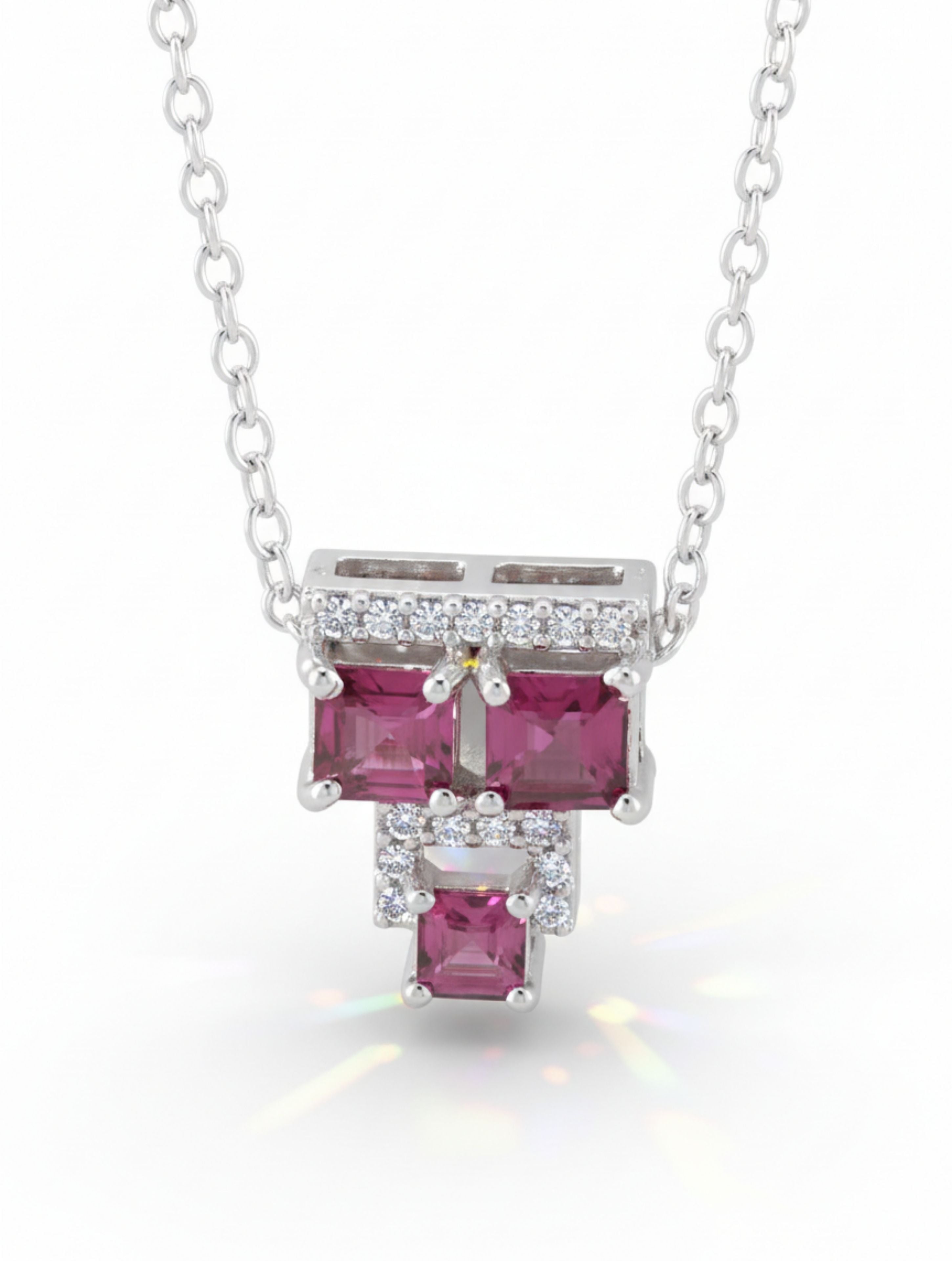 Garnet & Moissanite Cluster Pendant in 925 Sterling Silver