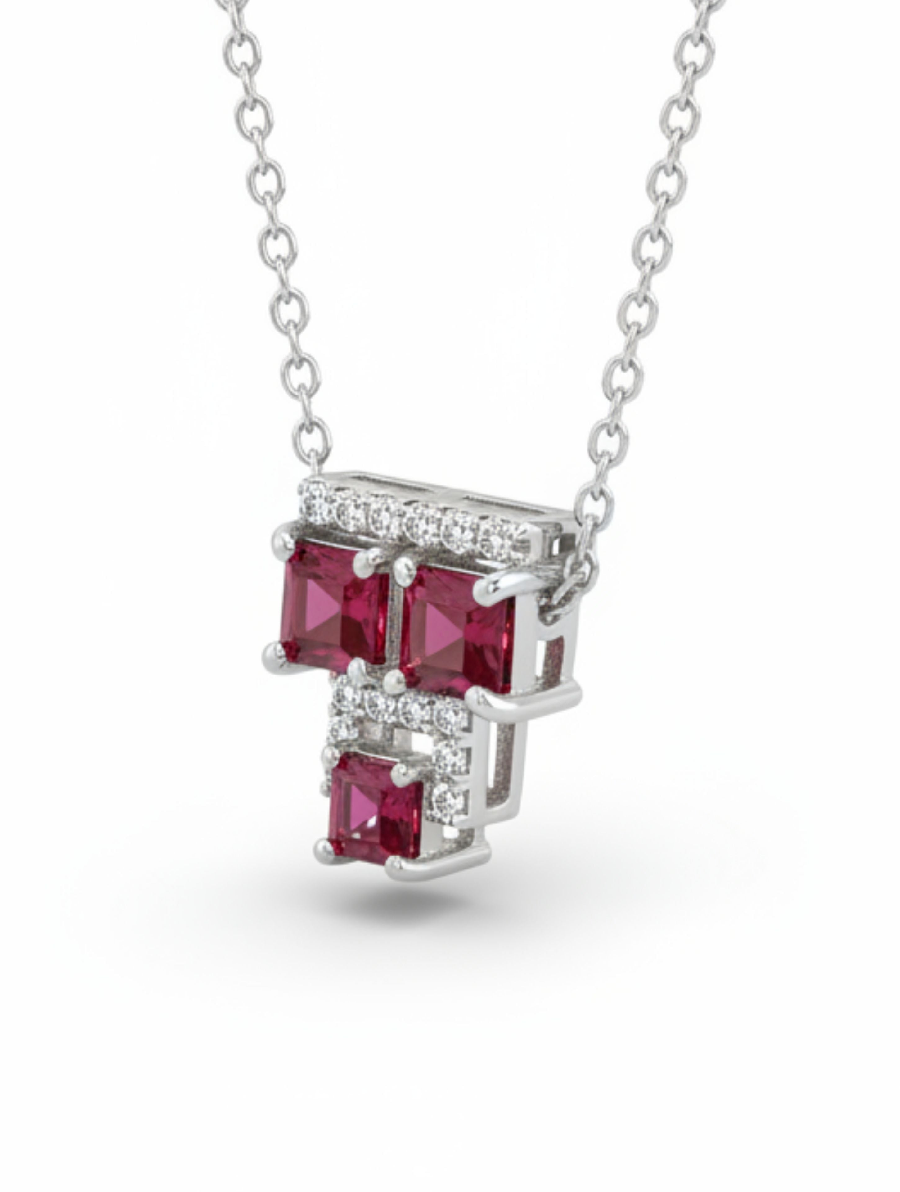 Garnet & Moissanite Cluster Pendant in 925 Sterling Silver