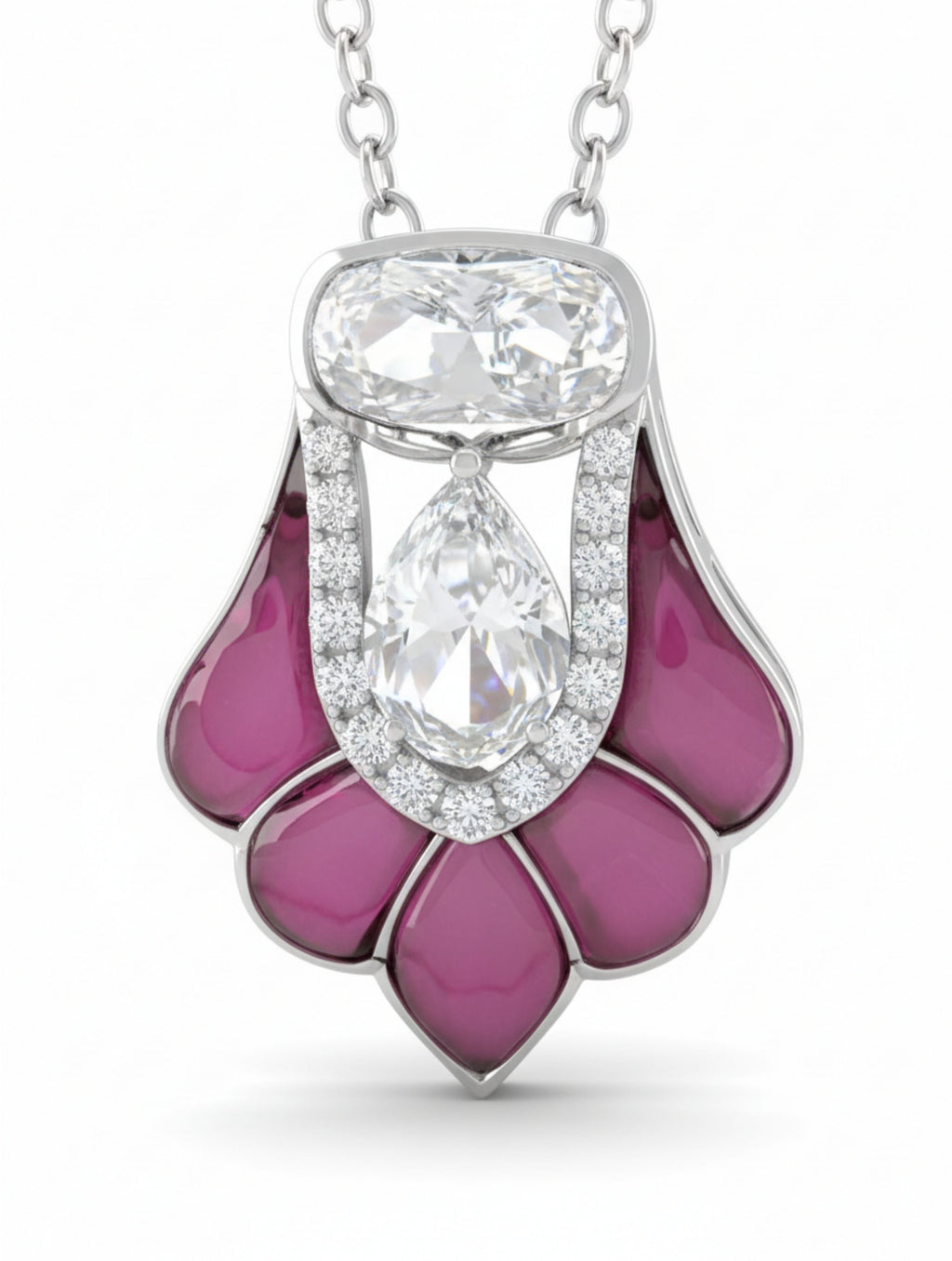 Moissanite Polki & Red Talph Pendant Necklace in 925 Sterling Silver