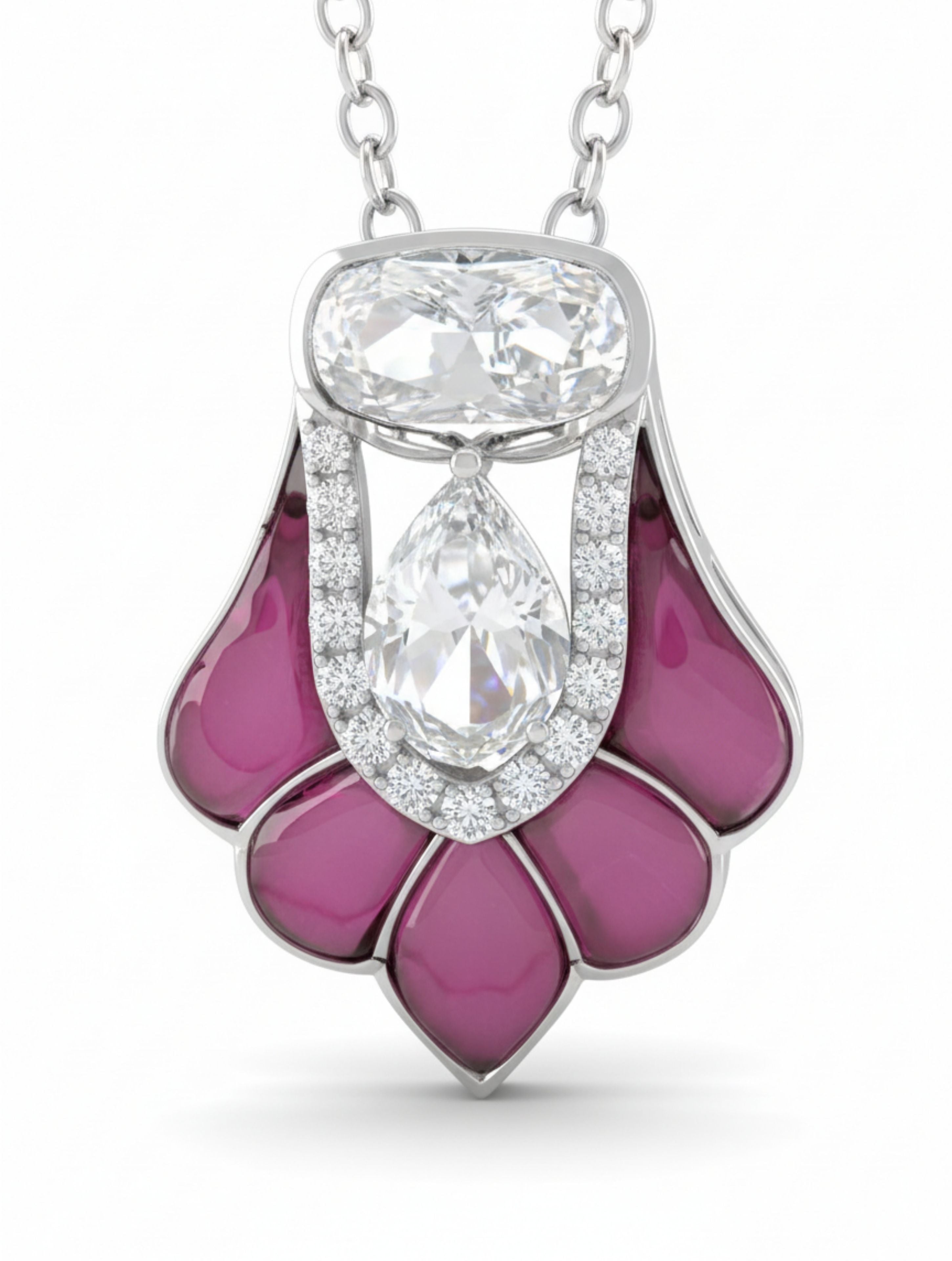 Moissanite Polki & Red Talph Pendant Necklace in 925 Sterling Silver