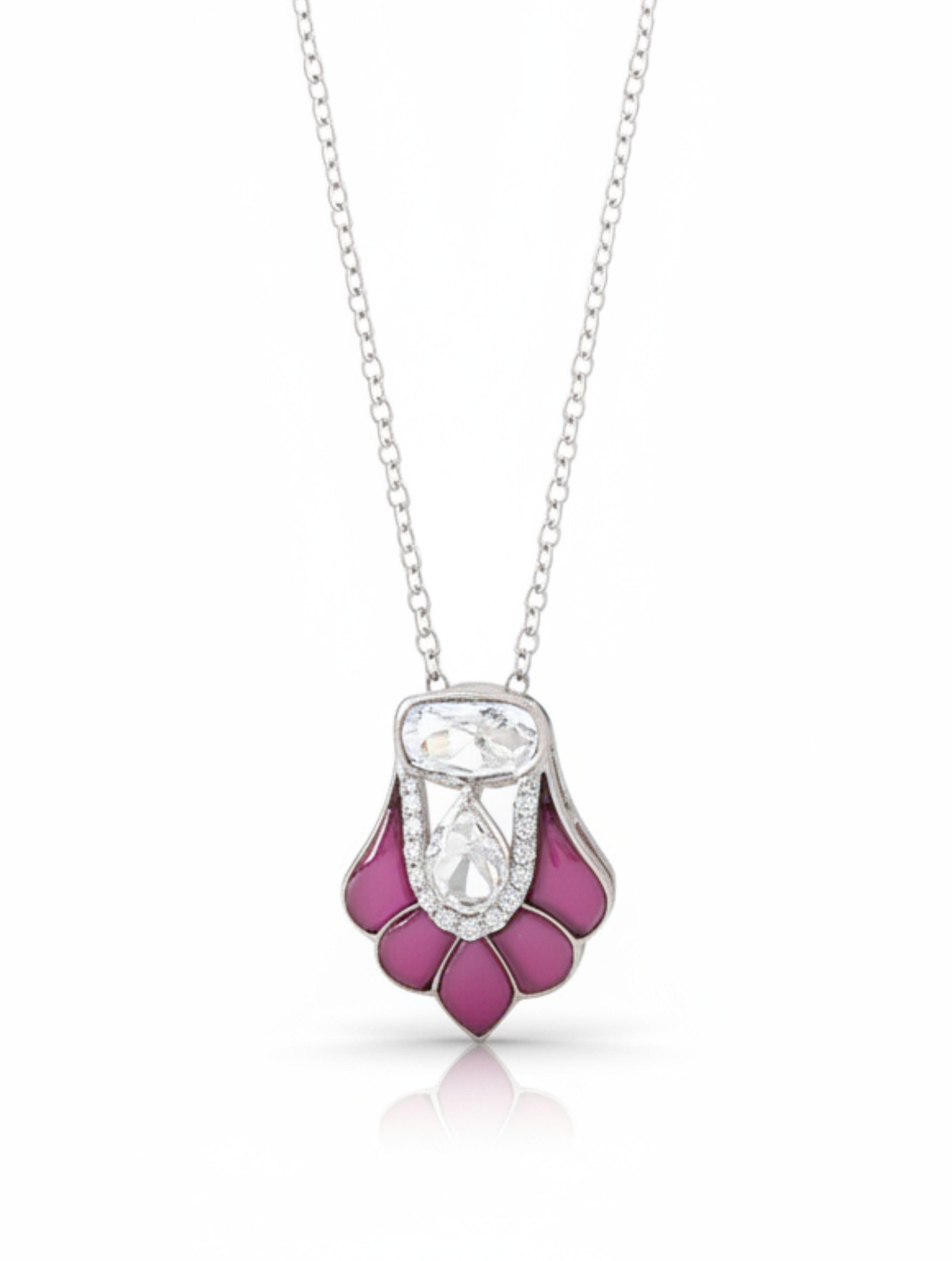Moissanite Polki & Red Talph Pendant Necklace in 925 Sterling Silver