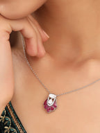 Moissanite Polki & Red Talph Pendant Necklace in 925 Sterling Silver