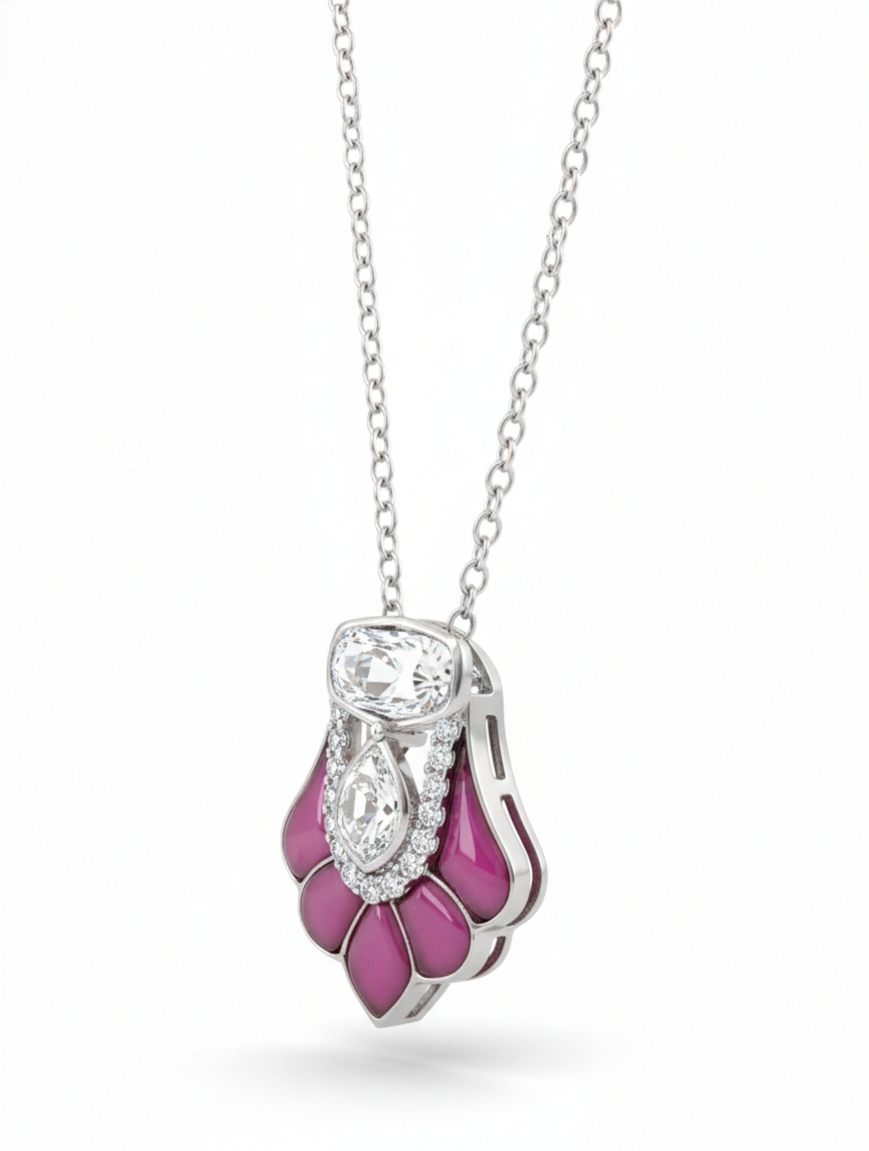 Moissanite Polki & Red Talph Pendant Necklace in 925 Sterling Silver