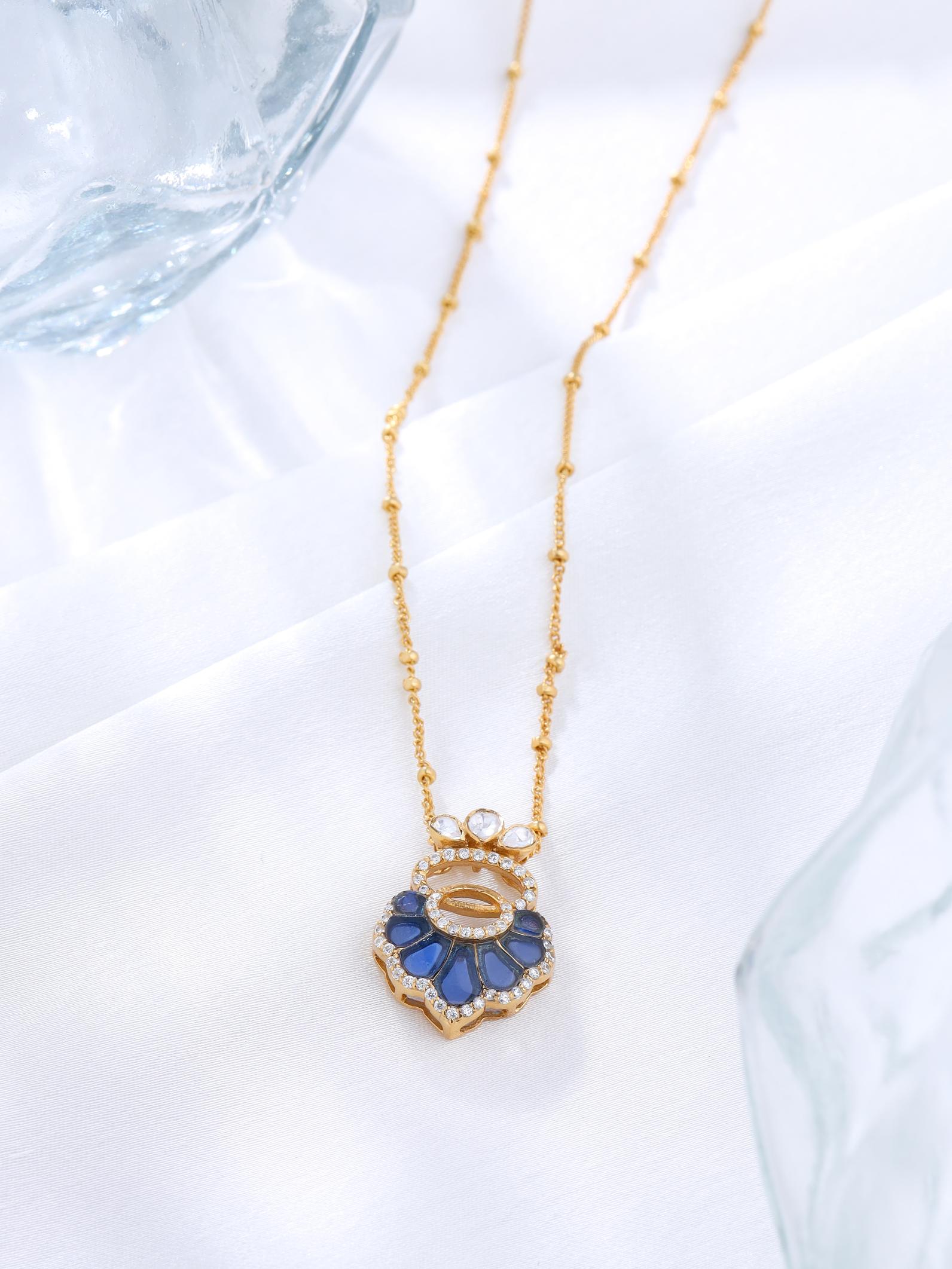 Floral Abstract Polki 925 Sterling Silver Pendant For Women