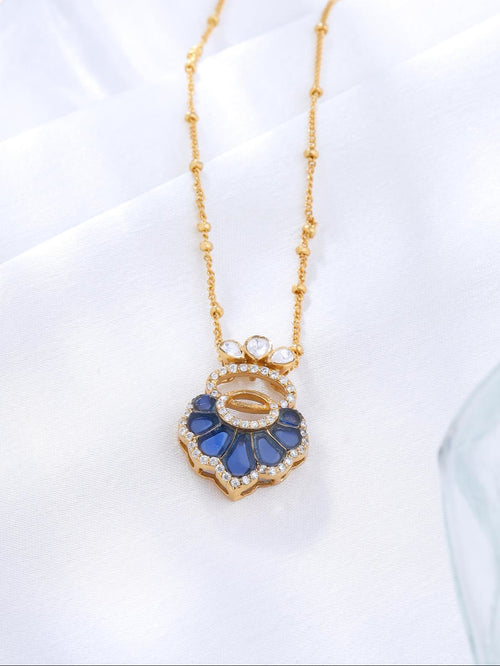 Artisan Blue Talph & Moissanite Statement Pendant Necklace in 925 Sterling Silver