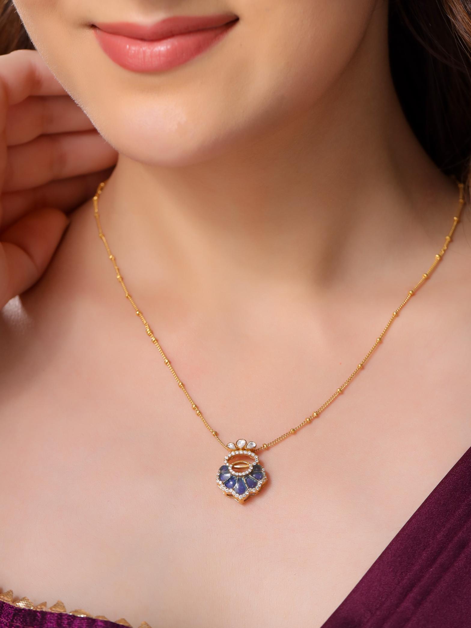 Floral Abstract Polki 925 Sterling Silver Pendant For Women