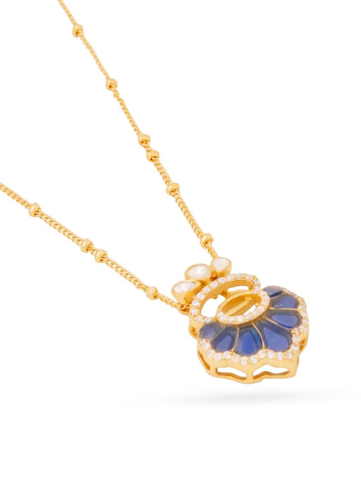 Floral Abstract Polki 925 Sterling Silver Pendant For Women