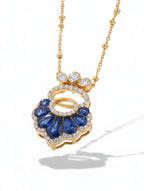 Artisan Blue Talph & Moissanite Statement Pendant Necklace in 925 Sterling Silver