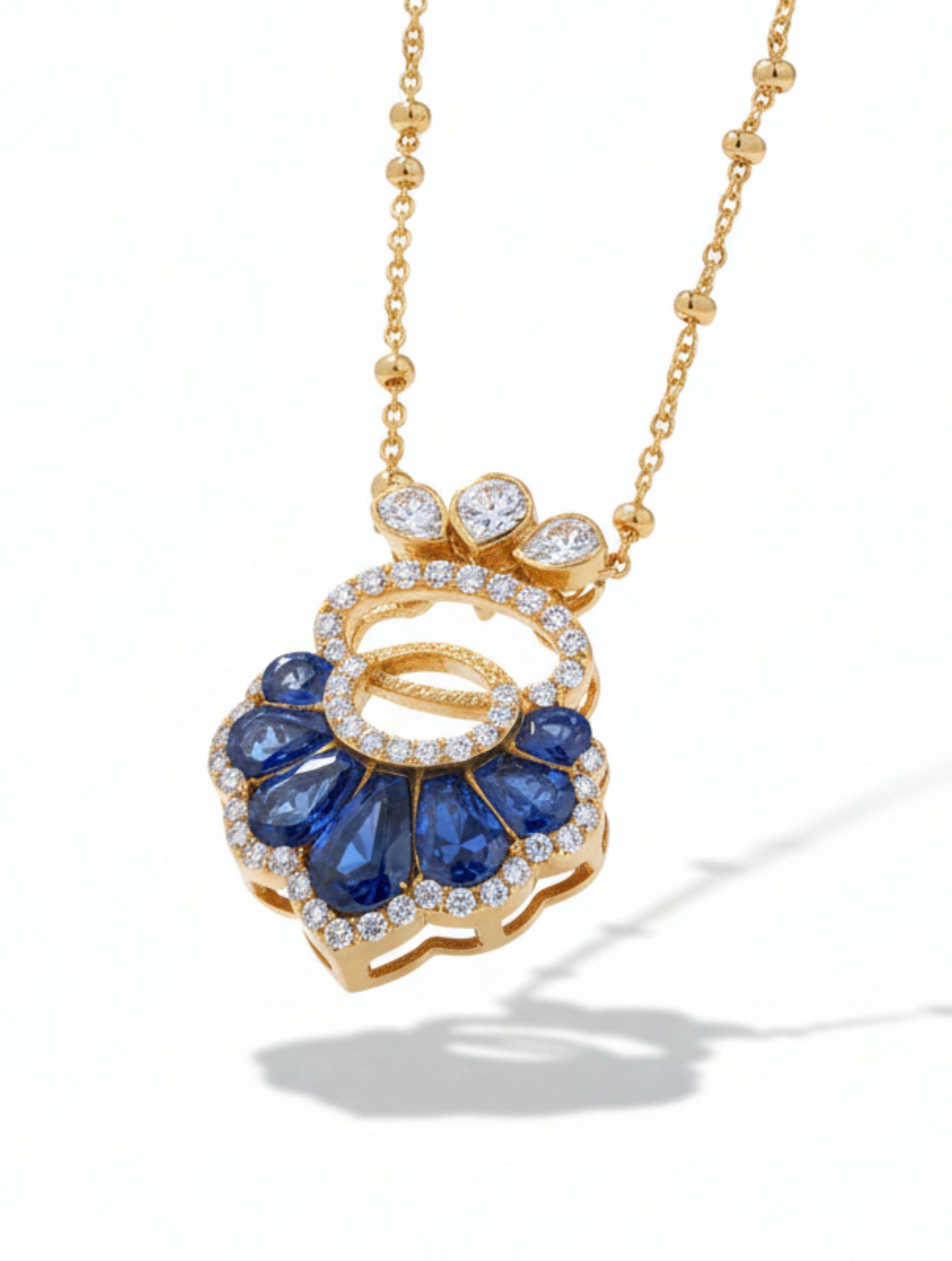 Artisan Blue Talph & Moissanite Statement Pendant Necklace in 925 Sterling Silver