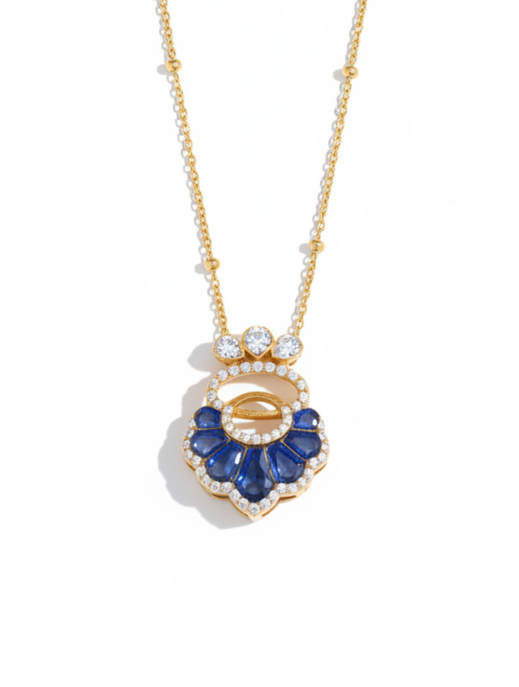 Artisan Blue Talph & Moissanite Statement Pendant Necklace in 925 Sterling Silver