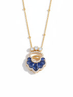 Artisan Blue Talph & Moissanite Statement Pendant Necklace in 925 Sterling Silver