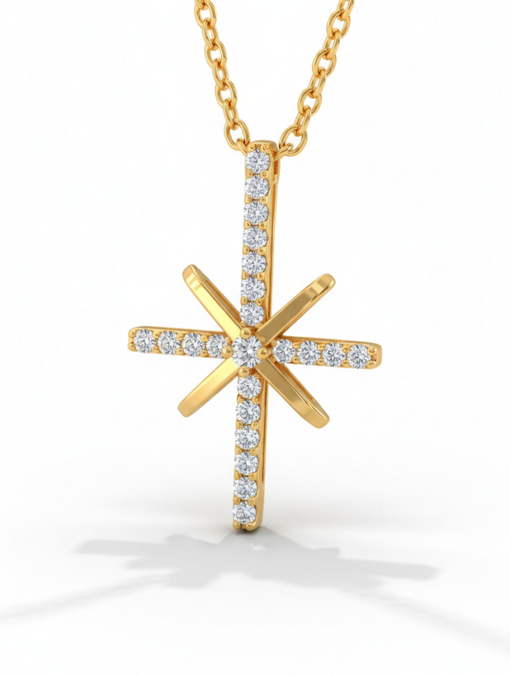 North Star Celestial Cross Pendant Necklace in Gold Over Sterling Silver