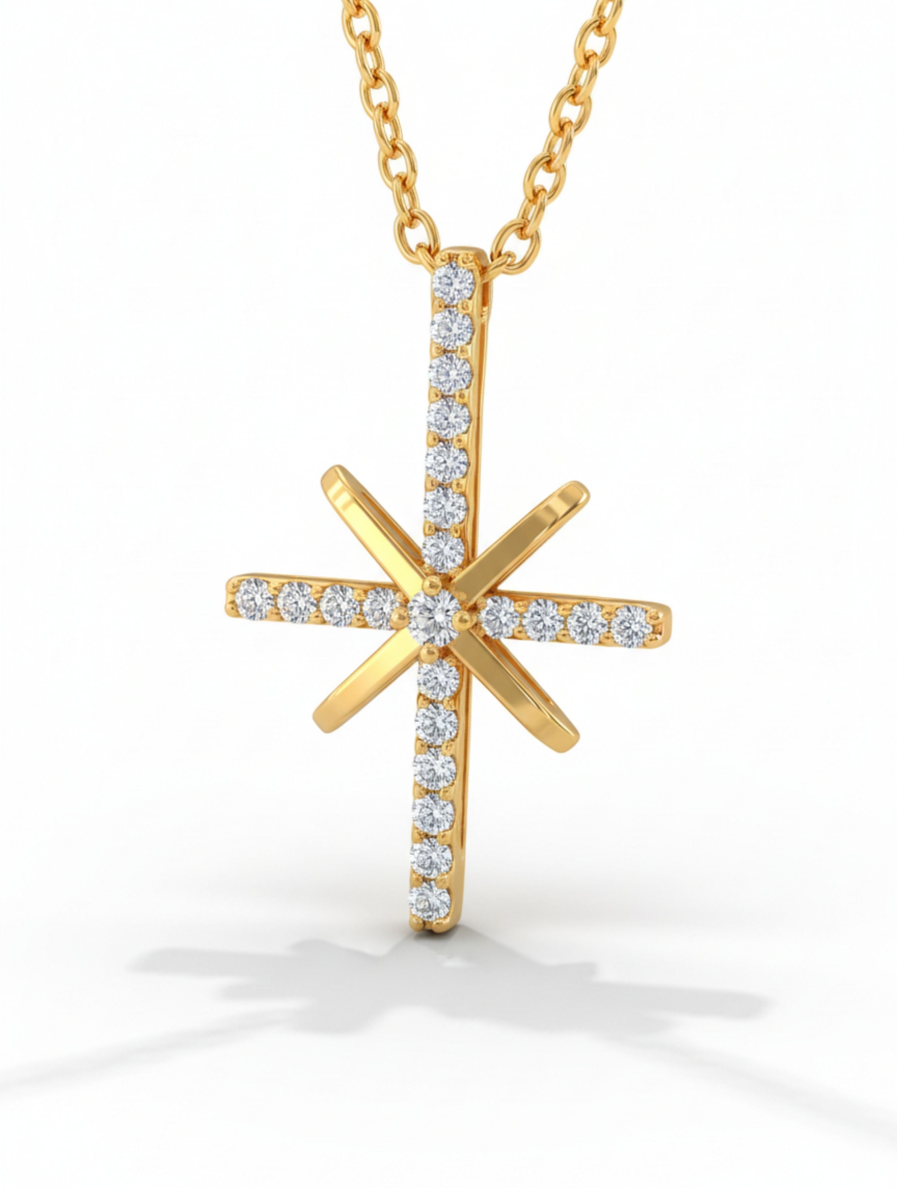 North Star Celestial Cross Pendant Necklace in Gold Over Sterling Silver