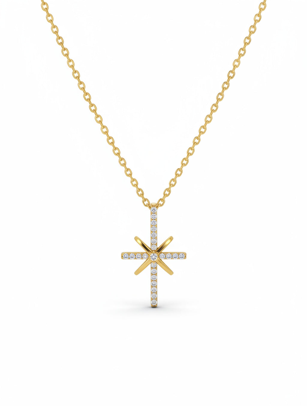 North Star Celestial Cross Pendant Necklace in Gold Over Sterling Silver