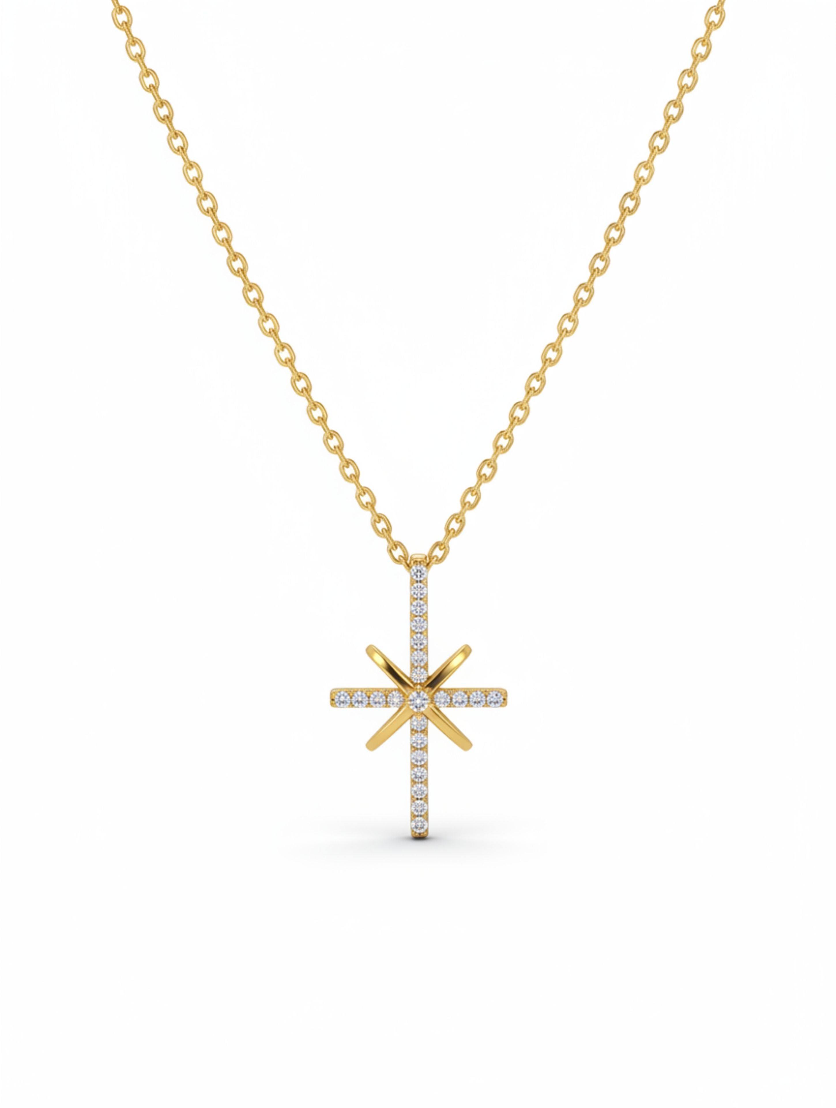 North Star Celestial Cross Pendant Necklace in Gold Over Sterling Silver