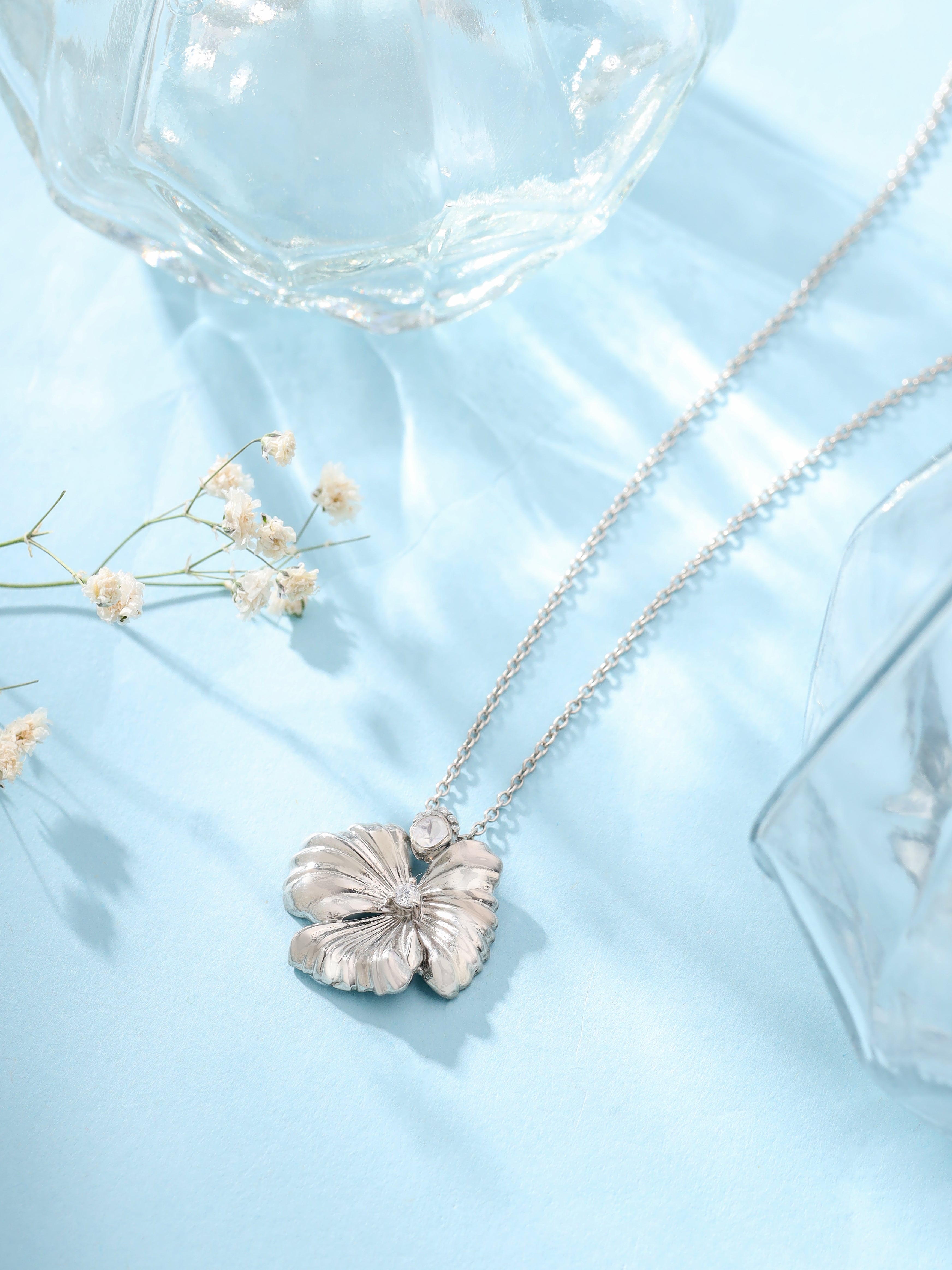 Rhodium Floral Polki 925 Sterling Silver Pendant For Women