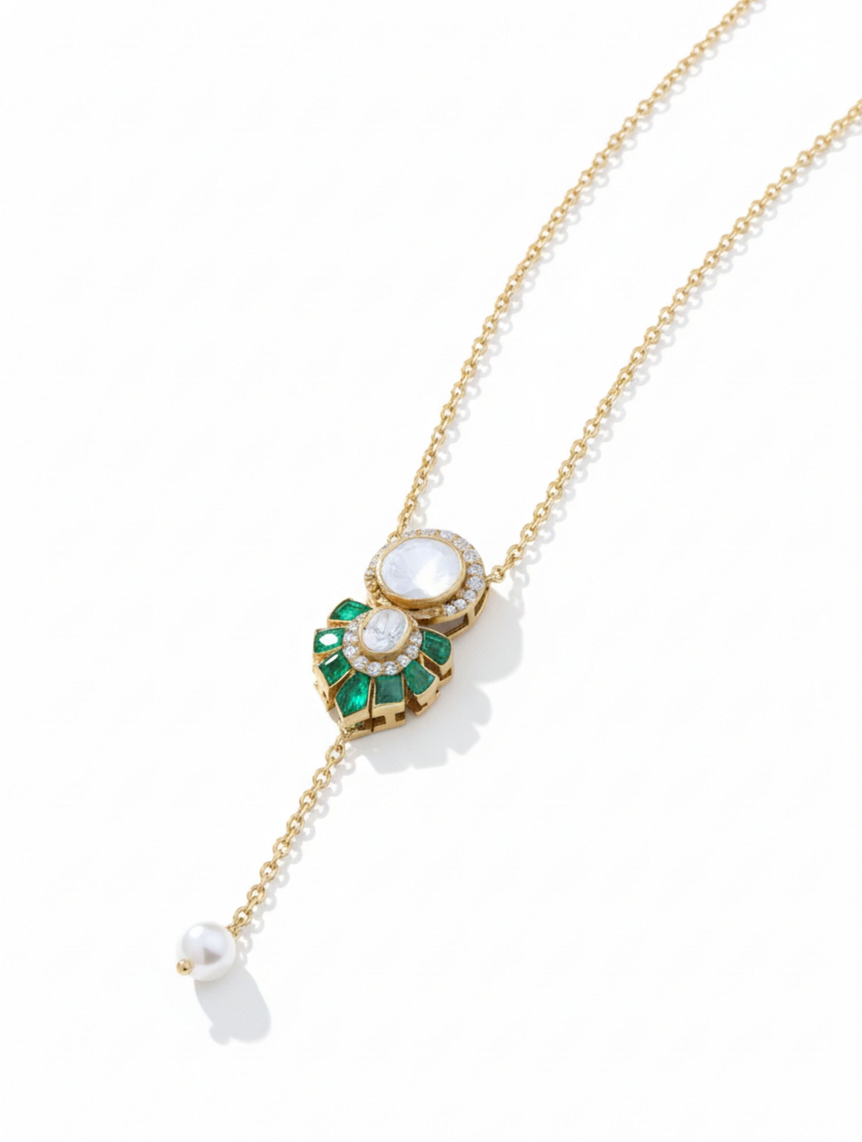 Enchanting Verdant Drop: Moissanite Y-Necklace Pendant in Sterling Silver