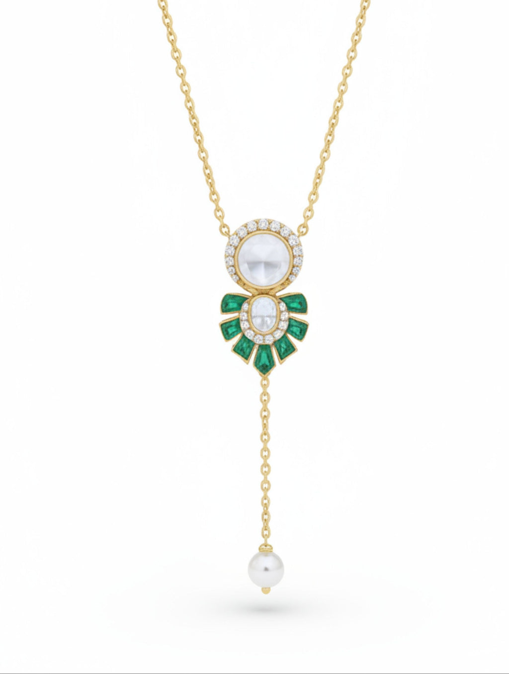 Enchanting Verdant Drop: Moissanite Y-Necklace Pendant in Sterling Silver
