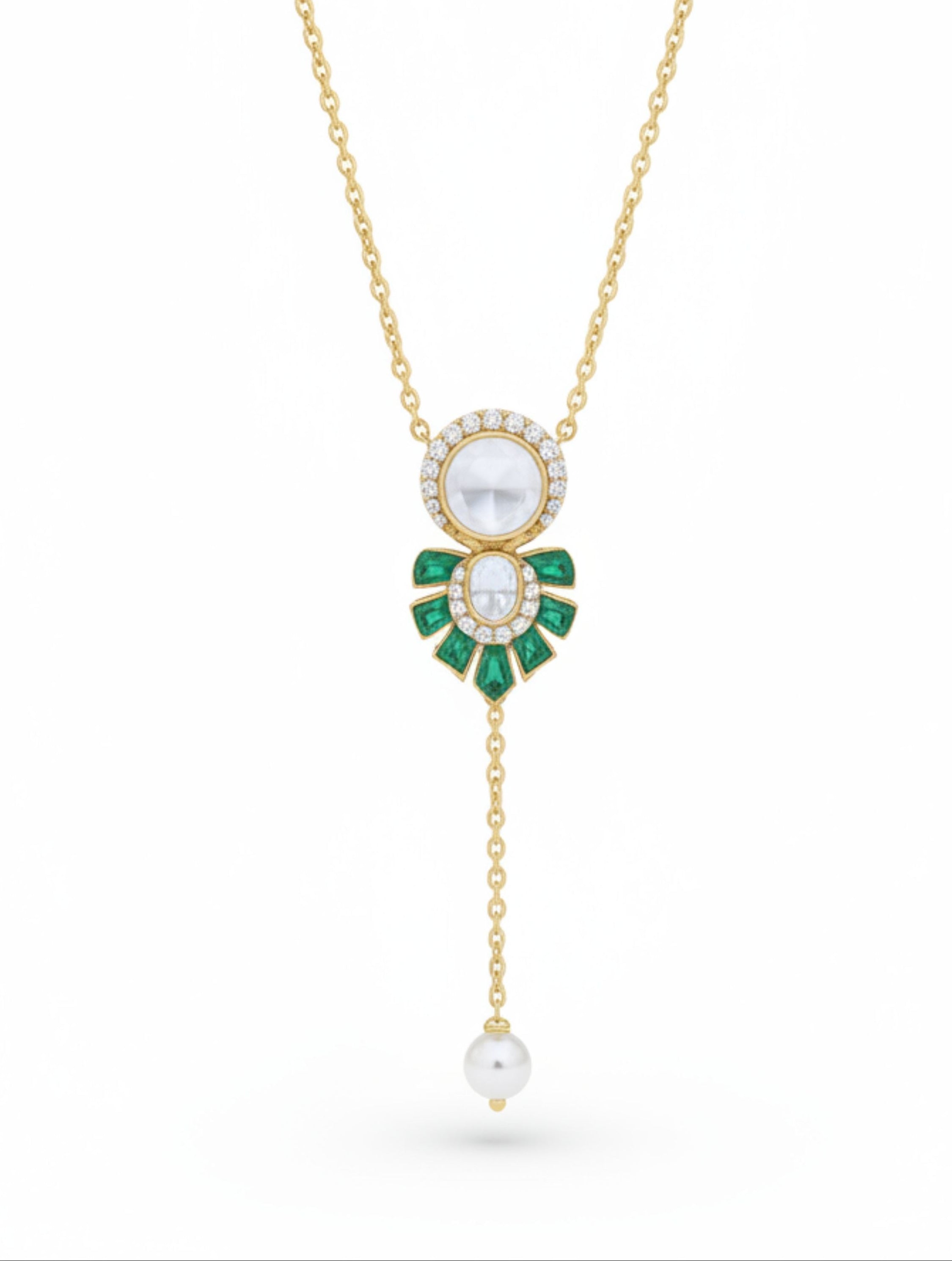 Enchanting Verdant Drop: Moissanite Y-Necklace Pendant in Sterling Silver