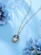 925 Sterling Silver Moissanite Pendant - Blue Floral Polki Necklace