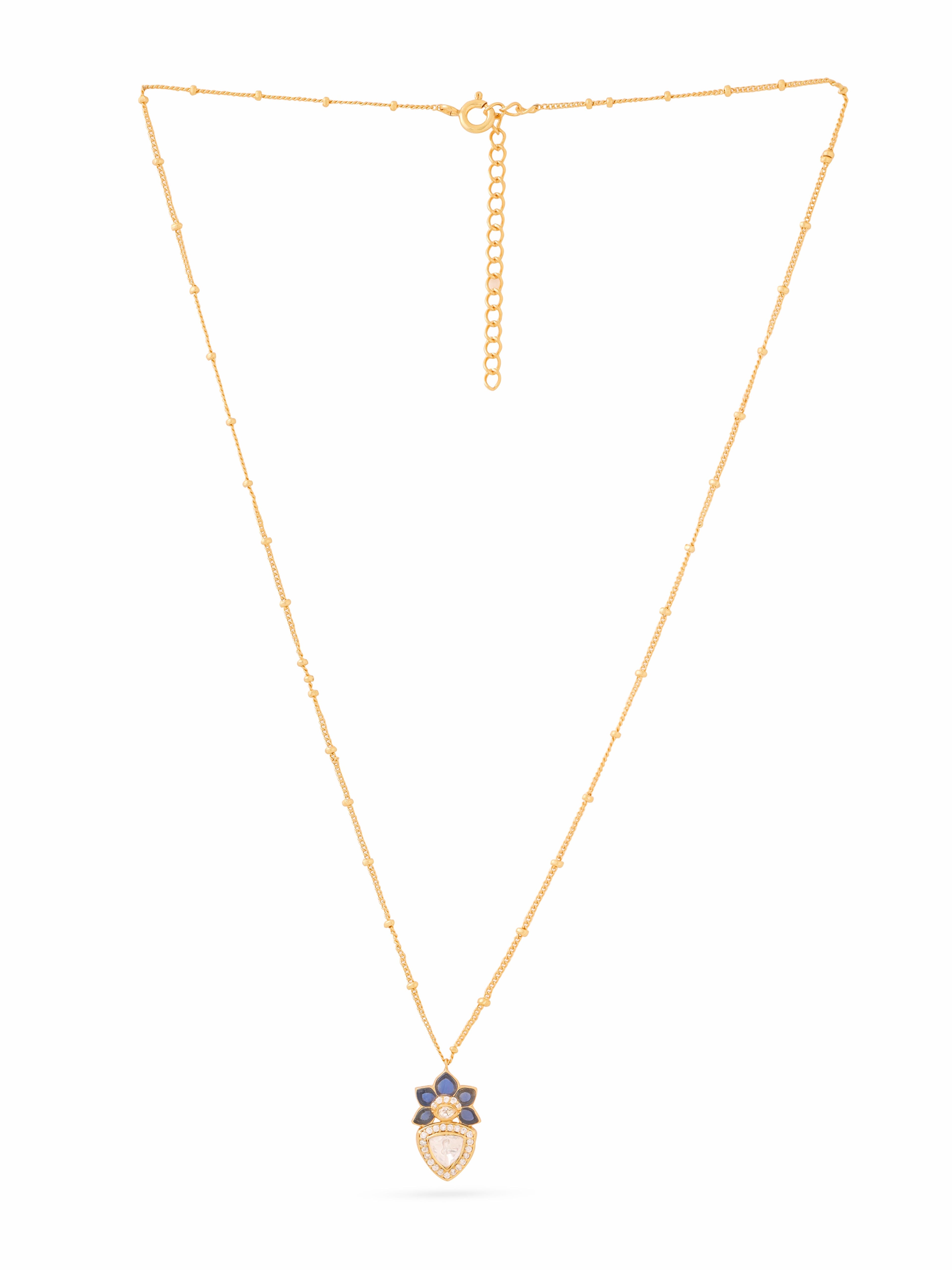 Floral Blue Talfe Polki 925 Sterling Silver Pendant For Women