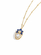 925 Sterling Silver Moissanite Pendant - Blue Floral Polki Necklace