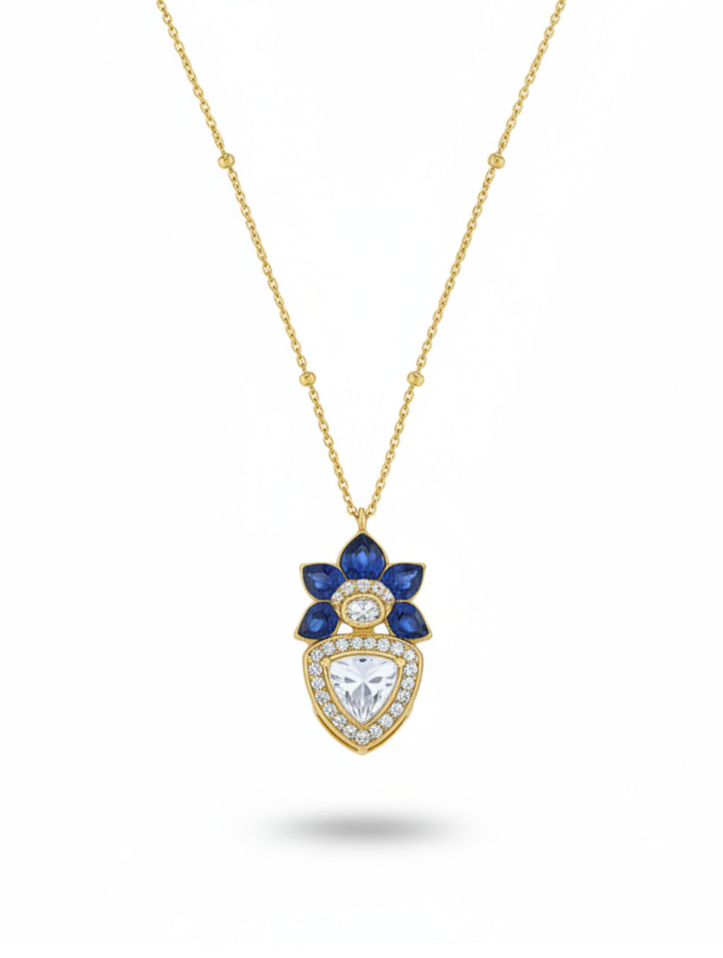 925 Sterling Silver Moissanite Pendant - Blue Floral Polki Necklace