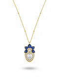 925 Sterling Silver Moissanite Pendant - Blue Floral Polki Necklace