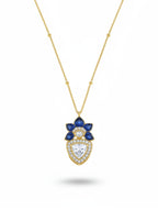 925 Sterling Silver Moissanite Pendant - Blue Floral Polki Necklace