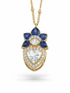 925 Sterling Silver Moissanite Pendant - Blue Floral Polki Necklace