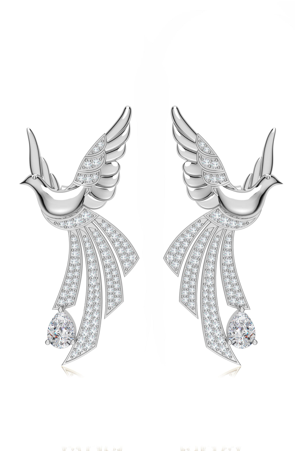 Sterling Silver Scattering Dove Earrings with Moissanites