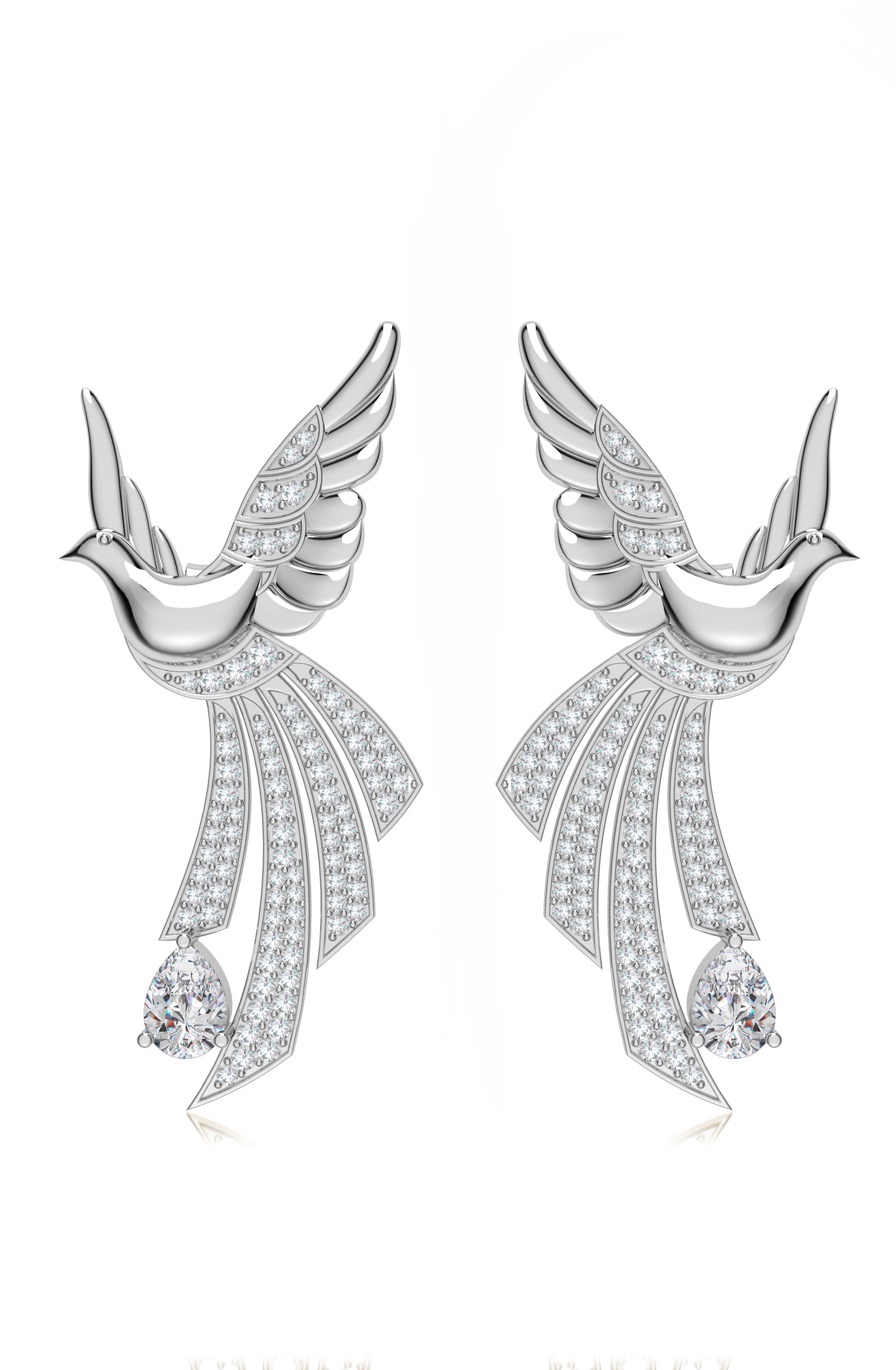 Sterling Silver Scattering Dove Earrings with Moissanites