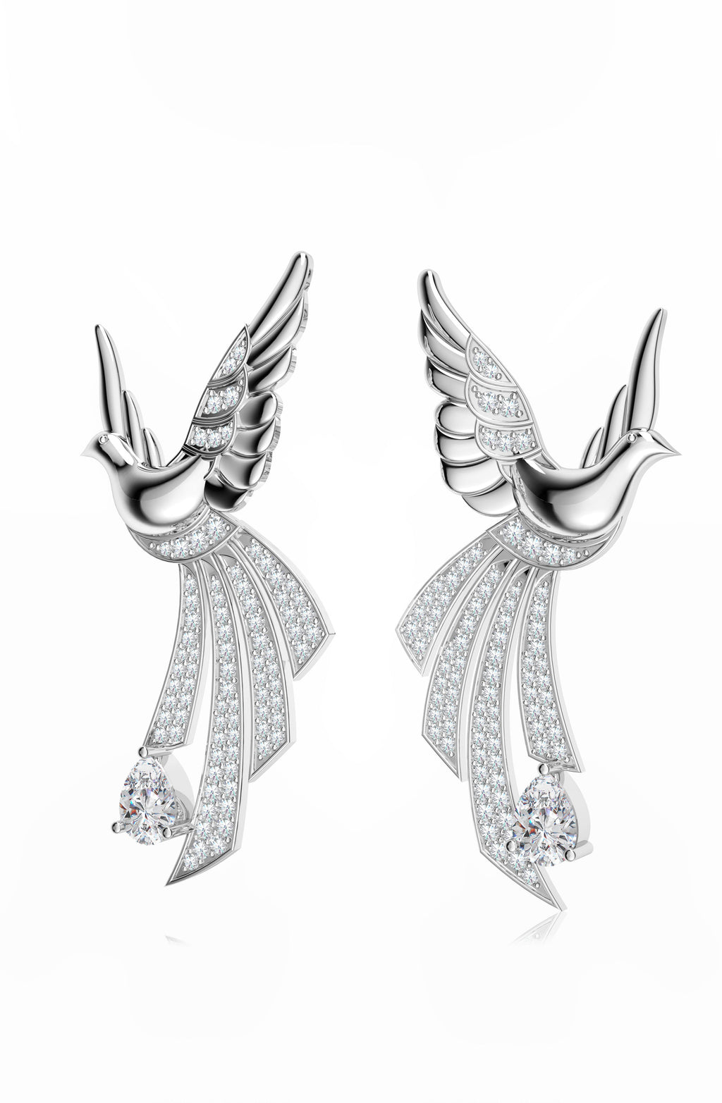 Sterling Silver Scattering Dove Earrings with Moissanites